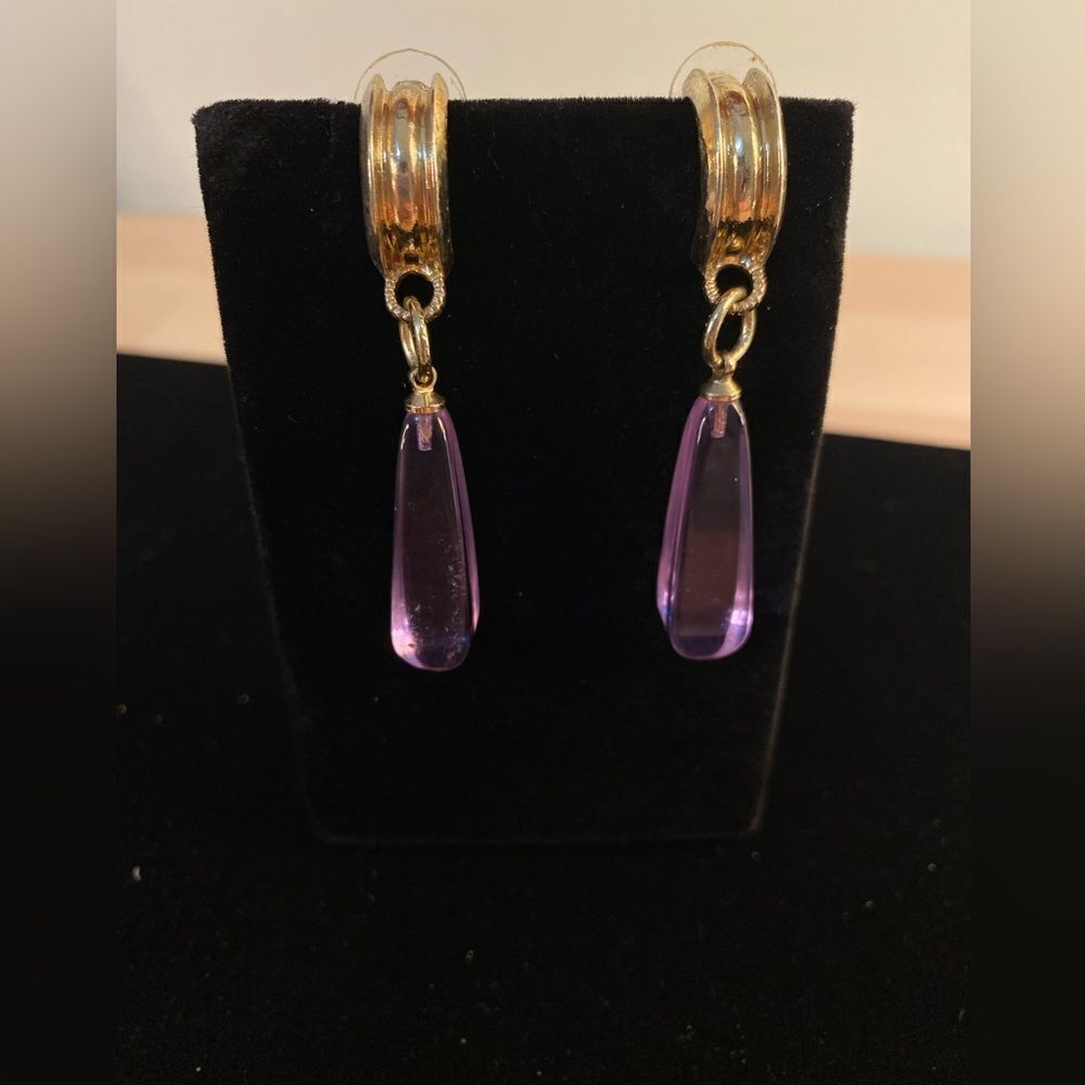 Vintage Delicate Lilac & Gold Lucite Earrings